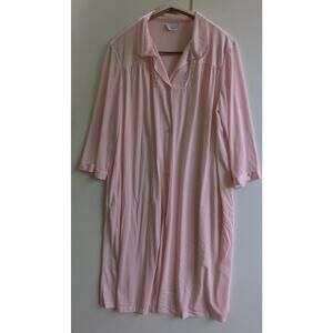 Vintage Vanity Fair Nylon Robe Womens Large Pink Button Sheer Silky Made in USA